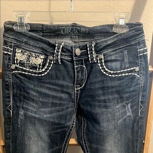 Grace Blue Boot Cut Jeans with Vintage Distressing